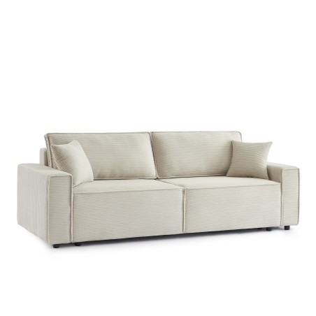 Canapé droit convertible 3 places ZOLA velours côtelé beige