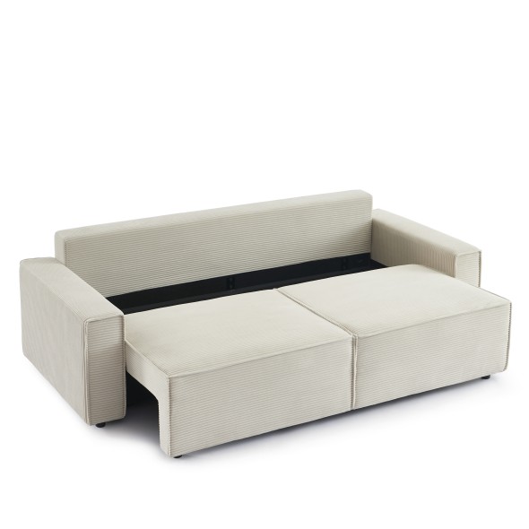 Canapé droit convertible 3 places ZOLA velours côtelé beige