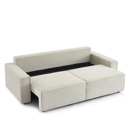 Canapé droit convertible 3 places ZOLA velours côtelé beige
