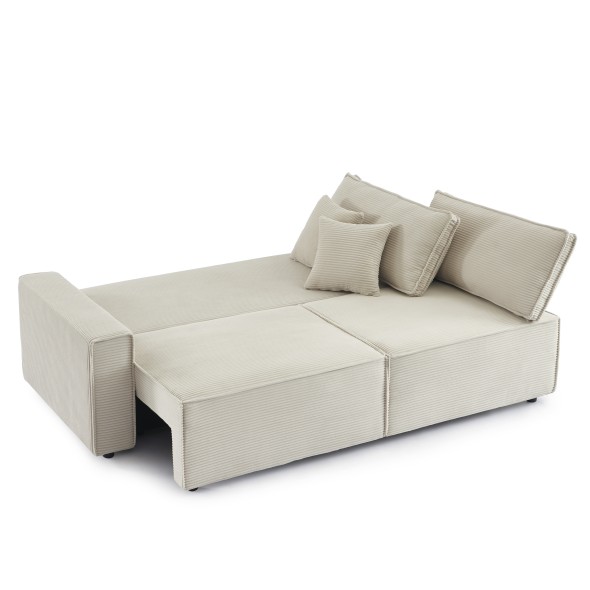 Canapé droit convertible 3 places ZOLA velours côtelé beige