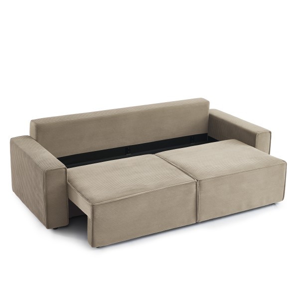 Canapé droit convertible 3 places ZOLA velours côtelé taupe