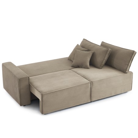 Canapé droit convertible 3 places ZOLA velours côtelé taupe