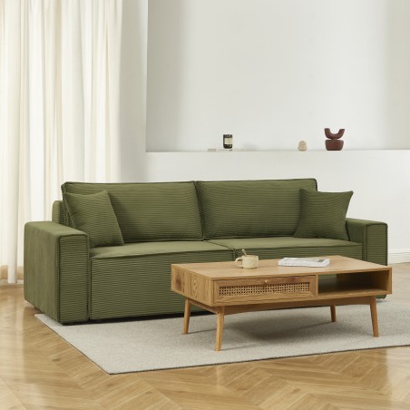 Canapé droit convertible 3 places ZOLA velours côtelé vert