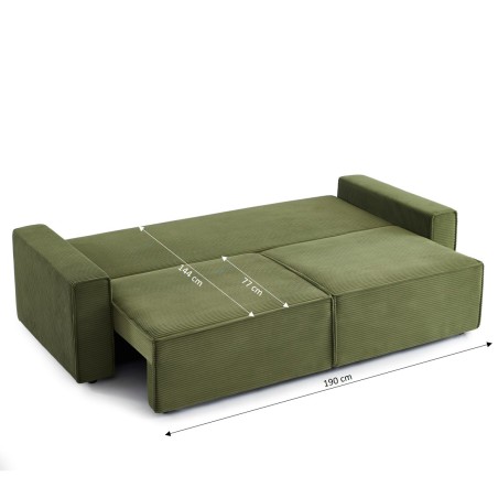 Canapé droit convertible 3 places ZOLA velours côtelé vert