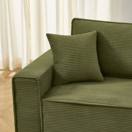 Canapé droit convertible 3 places ZOLA velours côtelé vert