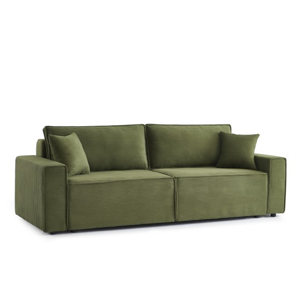 Canapé droit convertible 3 places ZOLA velours côtelé vert