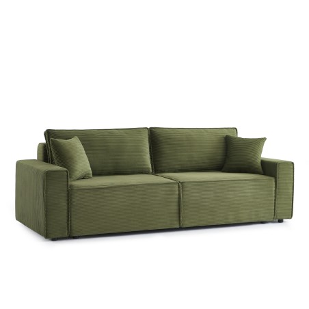 Canapé droit convertible 3 places ZOLA velours côtelé vert