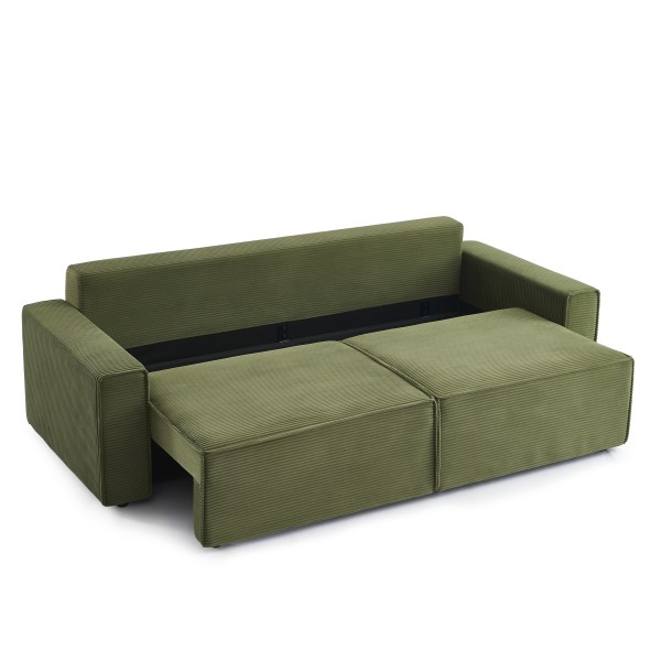 Canapé droit convertible 3 places ZOLA velours côtelé vert