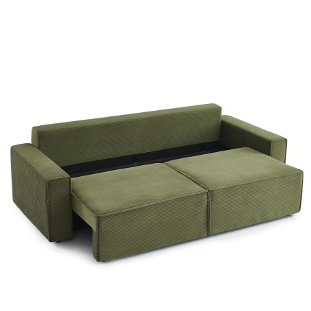 Canapé droit convertible 3 places ZOLA velours côtelé vert