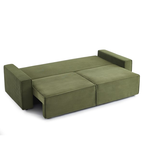 Canapé droit convertible 3 places ZOLA velours côtelé vert