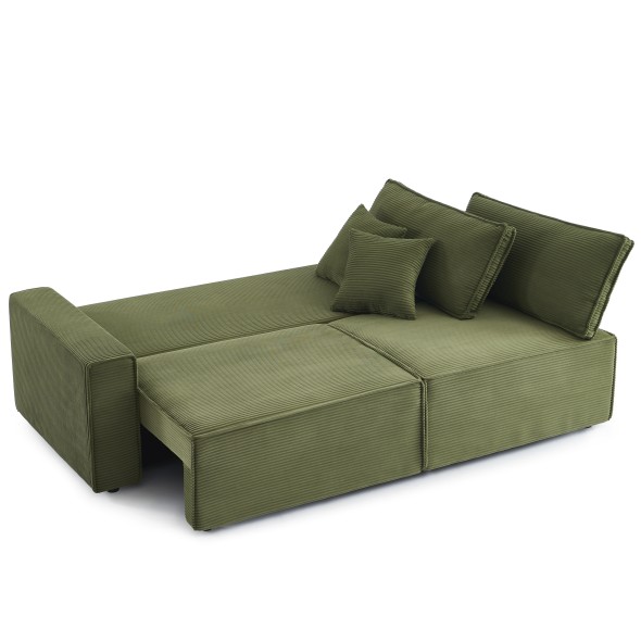 Canapé droit convertible 3 places ZOLA velours côtelé vert
