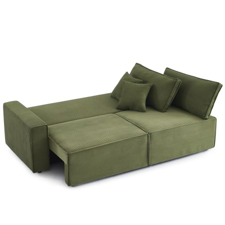 Canapé droit convertible 3 places ZOLA velours côtelé vert