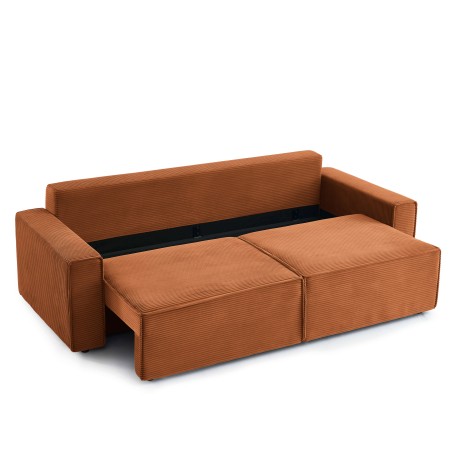 Canapé droit convertible 3 places ZOLA velours côtelé terracotta