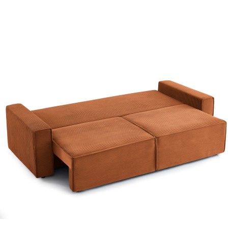 Canapé droit convertible 3 places ZOLA velours côtelé terracotta