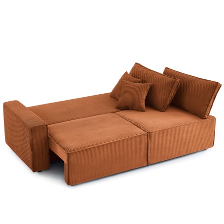 Canapé droit convertible 3 places ZOLA velours côtelé terracotta