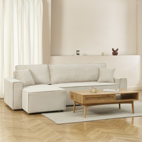 Canapé d'angle convertible et réversible 4 places ZOLA velours beige
