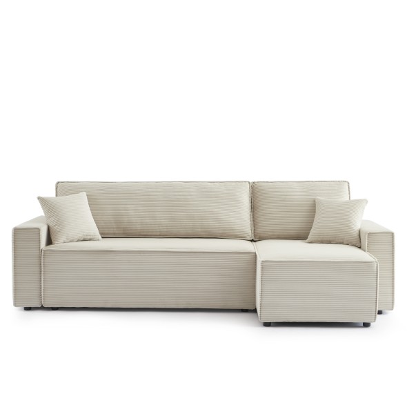 Canapé d'angle convertible et réversible 4 places ZOLA velours beige
