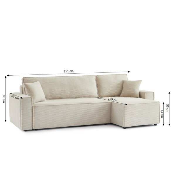 Canapé d'angle convertible et réversible 4 places ZOLA velours beige