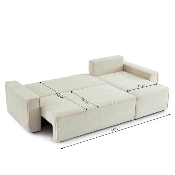 Canapé d'angle convertible et réversible 4 places ZOLA velours beige