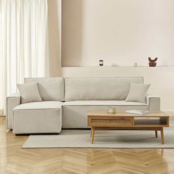 Canapé d'angle convertible et réversible 4 places ZOLA velours beige