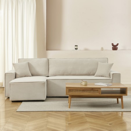 Canapé d'angle convertible et réversible 4 places ZOLA velours beige
