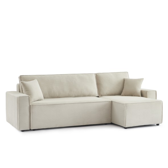 Canapé d'angle convertible et réversible 4 places ZOLA velours beige