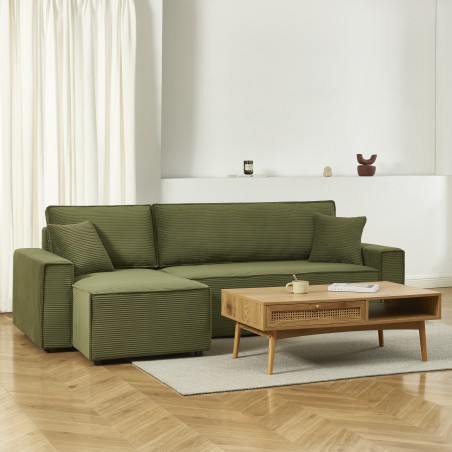 Canapé d'angle convertible et réversible 4 places ZOLA velours vert