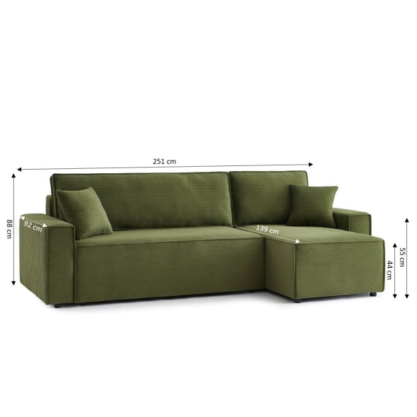 Canapé d'angle convertible et réversible 4 places ZOLA velours vert