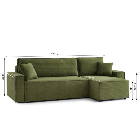 Canapé d'angle convertible et réversible 4 places ZOLA velours vert