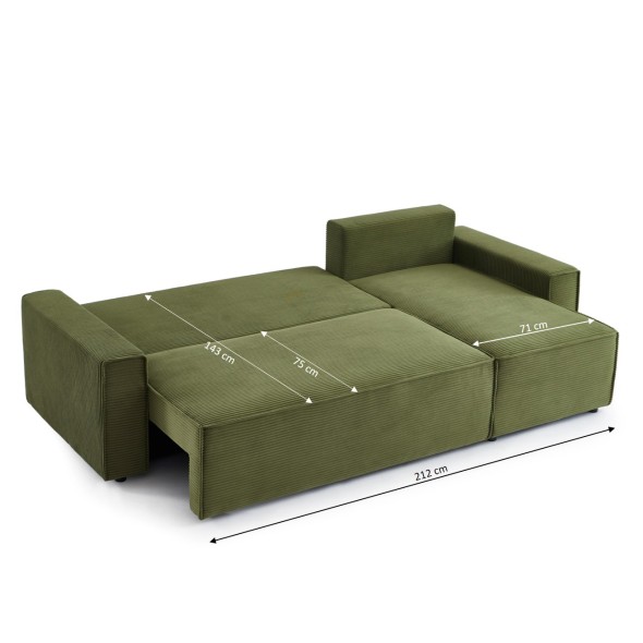 Canapé d'angle convertible et réversible 4 places ZOLA velours vert