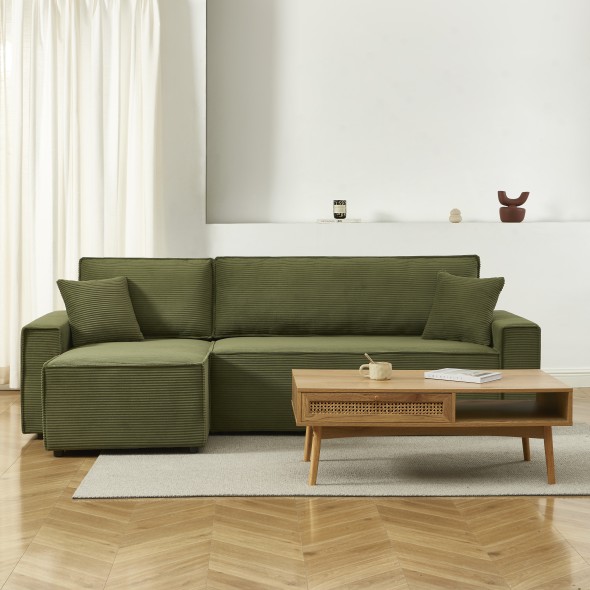 Canapé d'angle convertible et réversible 4 places ZOLA velours vert