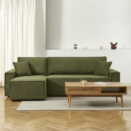 Canapé d'angle convertible et réversible 4 places ZOLA velours vert