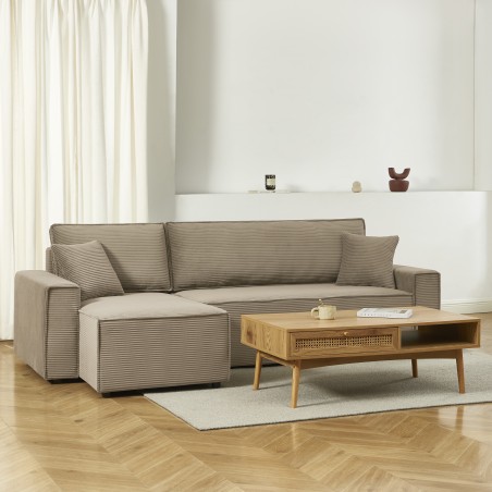 Canapé d'angle convertible et réversible 4 places ZOLA velours taupe