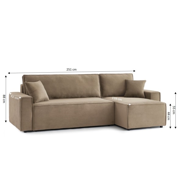 Canapé d'angle convertible et réversible 4 places ZOLA velours taupe