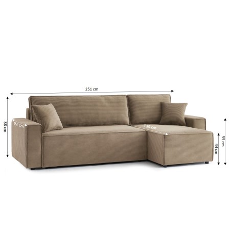 Canapé d'angle convertible et réversible 4 places ZOLA velours taupe