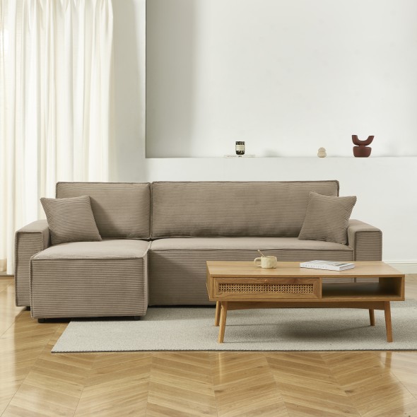 Canapé d'angle convertible et réversible 4 places ZOLA velours taupe