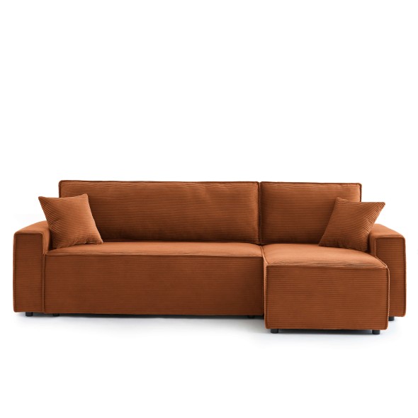 Canapé d'angle convertible et réversible 4 places ZOLA velours côtelé terracotta