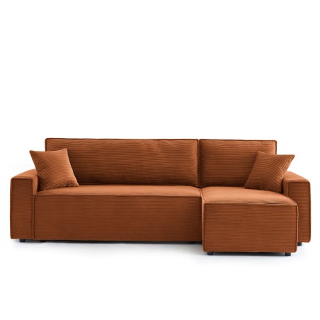 Canapé d'angle convertible et réversible 4 places ZOLA velours côtelé terracotta