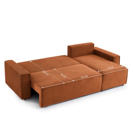 Canapé d'angle convertible et réversible 4 places ZOLA velours côtelé terracotta