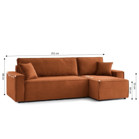 Canapé d'angle convertible et réversible 4 places ZOLA velours côtelé terracotta