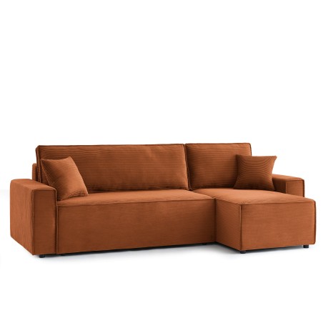 Canapé d'angle convertible et réversible 4 places ZOLA velours côtelé terracotta