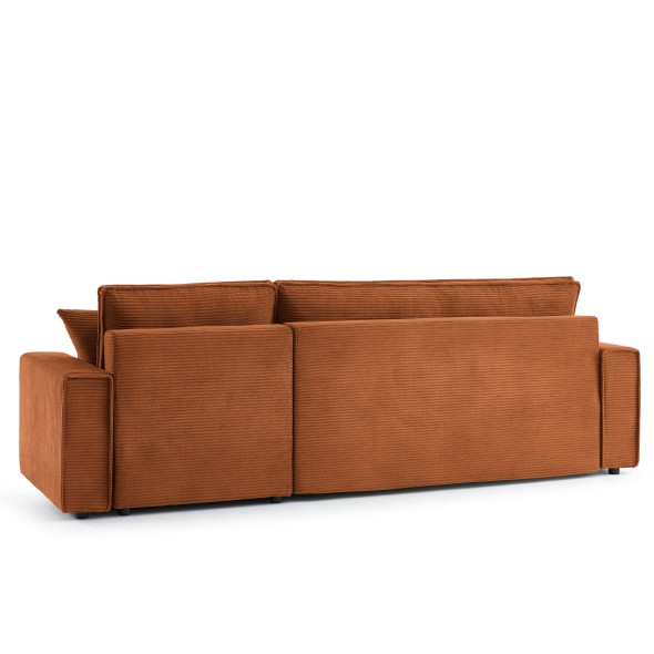 Canapé d'angle convertible et réversible 4 places ZOLA velours côtelé terracotta