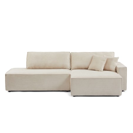 Canapé d'angle droit ouvert convertible ZOLA 4 places velours cotelé beige