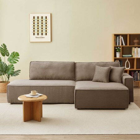 Canapé d'angle droit ouvert convertible ZOLA 4 places velours cotelé taupe
