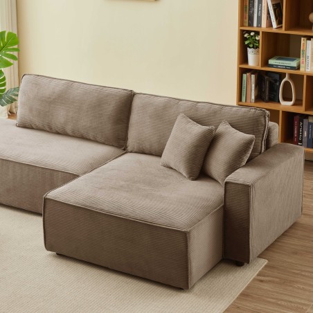 Canapé d'angle droit ouvert convertible ZOLA 4 places velours cotelé taupe