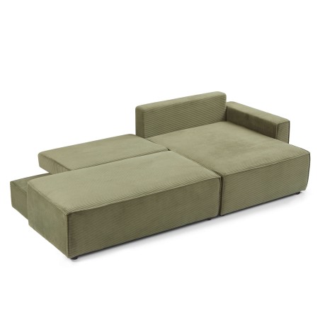 Canapé d'angle droit ouvert convertible ZOLA 4 places velours cotelé vert