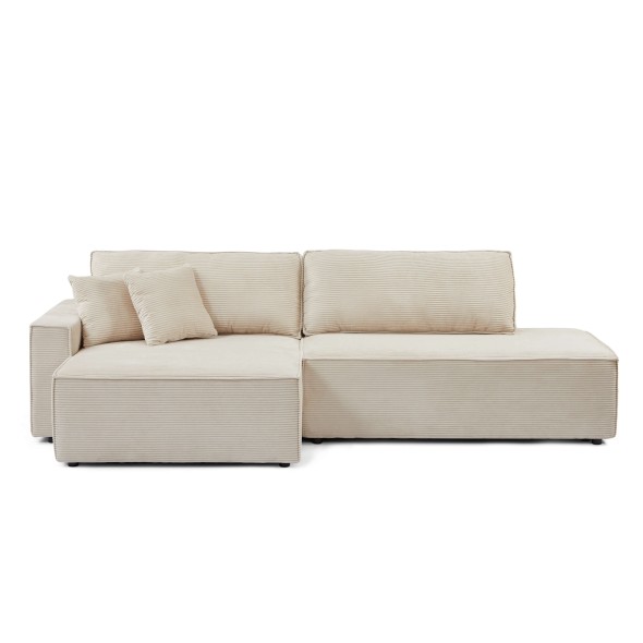 Canapé d'angle gauche ouvert convertible ZOLA 4 places velours cotelé beige
