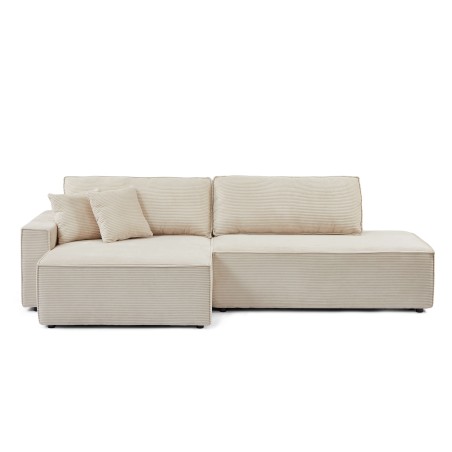 Canapé d'angle gauche ouvert convertible ZOLA 4 places velours cotelé beige