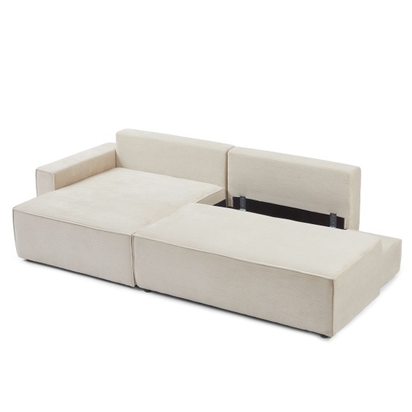 Canapé d'angle gauche ouvert convertible ZOLA 4 places velours cotelé beige