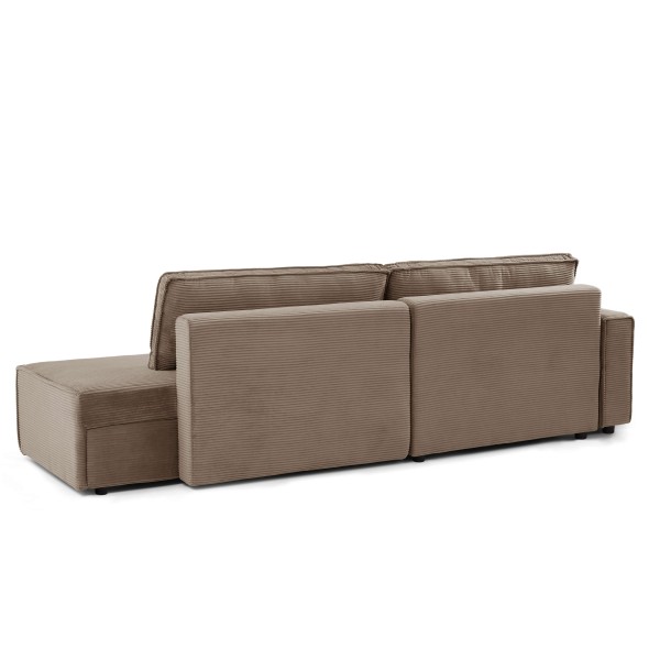 Canapé d'angle gauche ouvert convertible ZOLA 4 places velours cotelé taupe